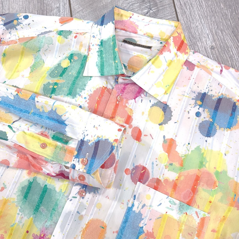 Lipson Sport Shirt Mens XL Vibrant Paint Splatter Button Long Sleeve Top